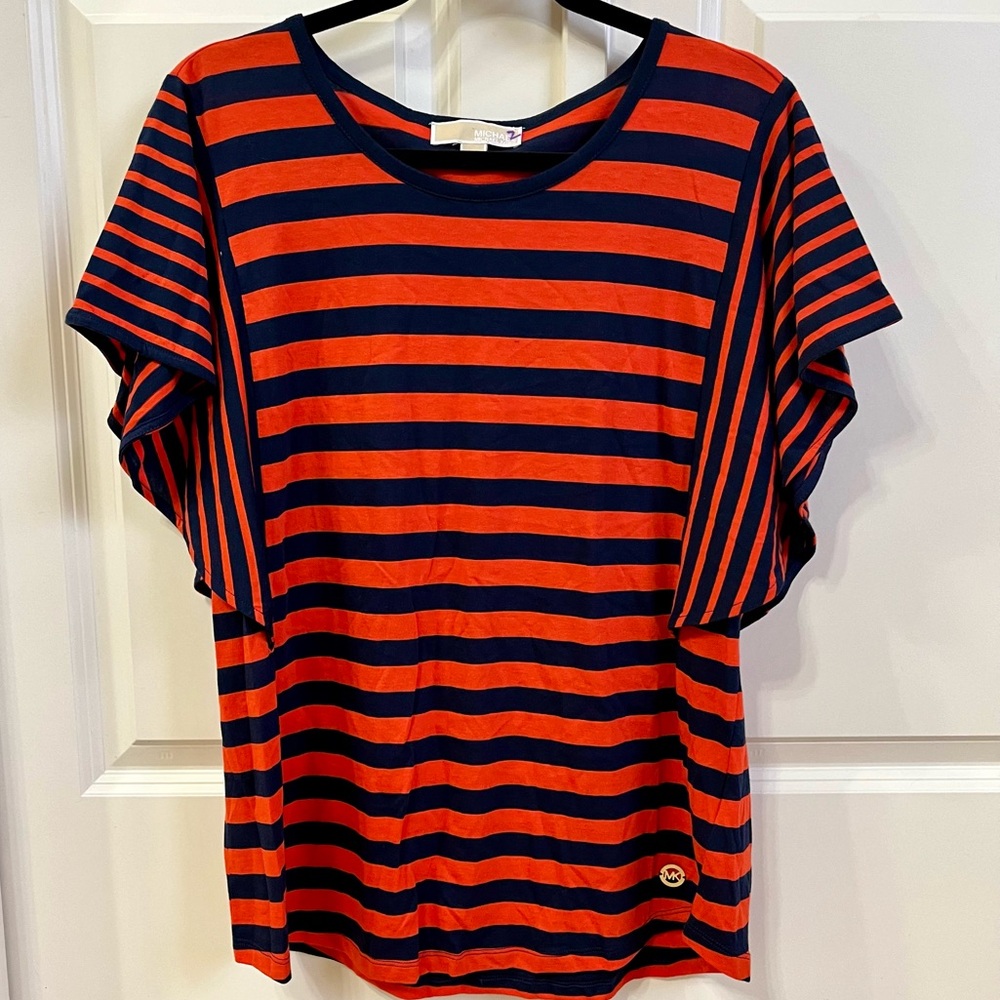 Women’s MICHAEL Michael Kors Navy Blue & Orange Striped Blouse